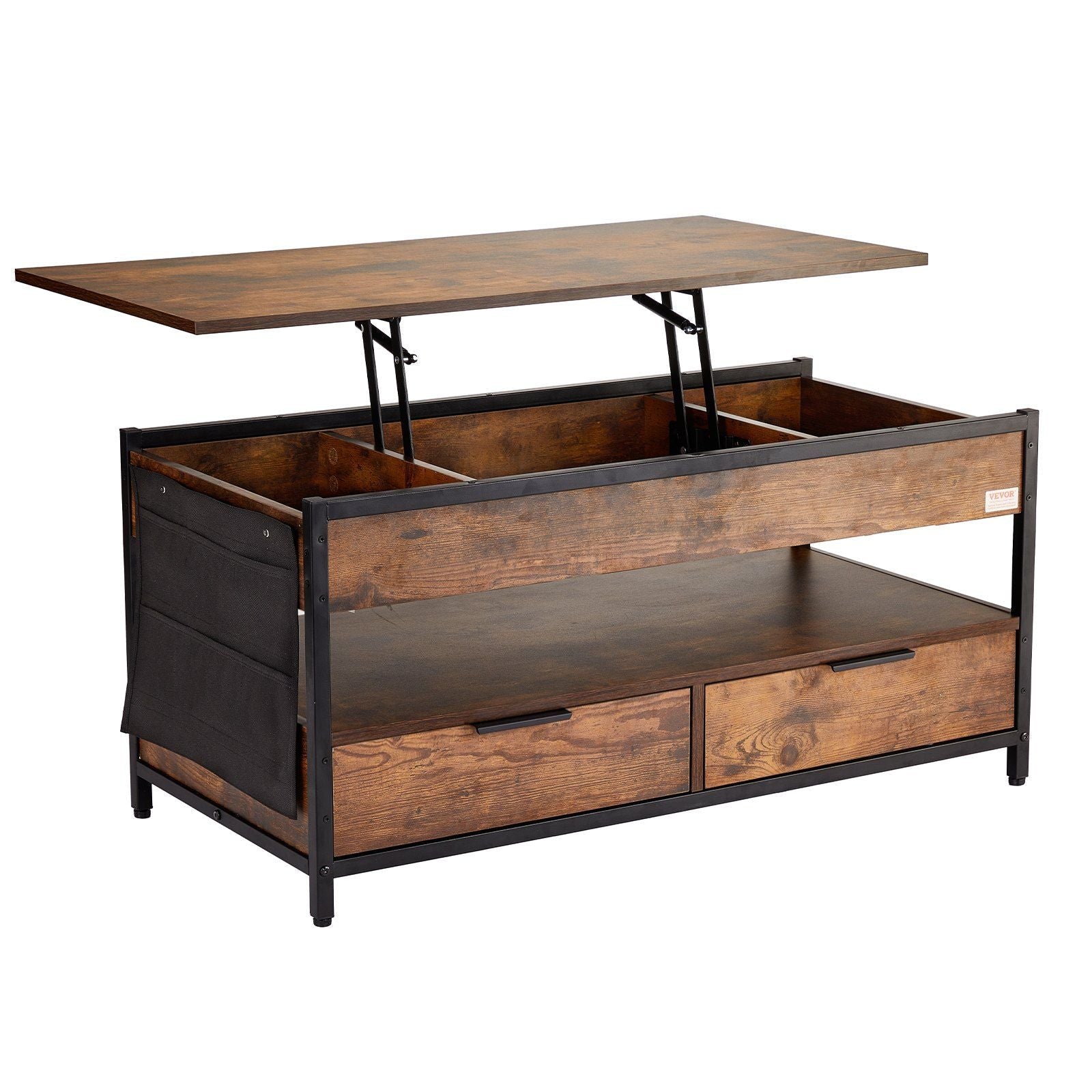 Lift Top Coffee Table 39.4" Rectangle Coffee Table with Light & USB Brown