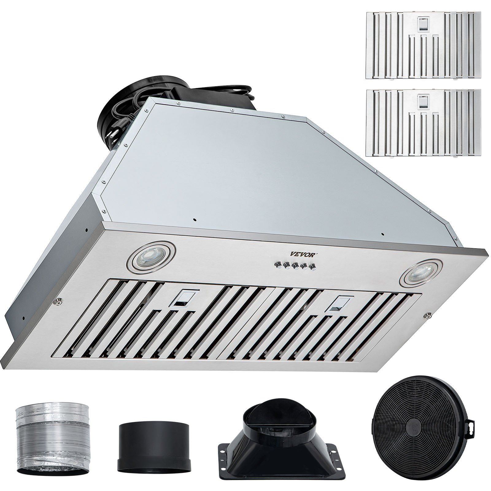 Insert Range Hood, 800CFM 3-Speed, 30 Inch Stainless Steel Built-in Kitchen Vent with Push Button Control LED Lights Baffle Filters, Ducted/Ductless Convertible, ETL Listed