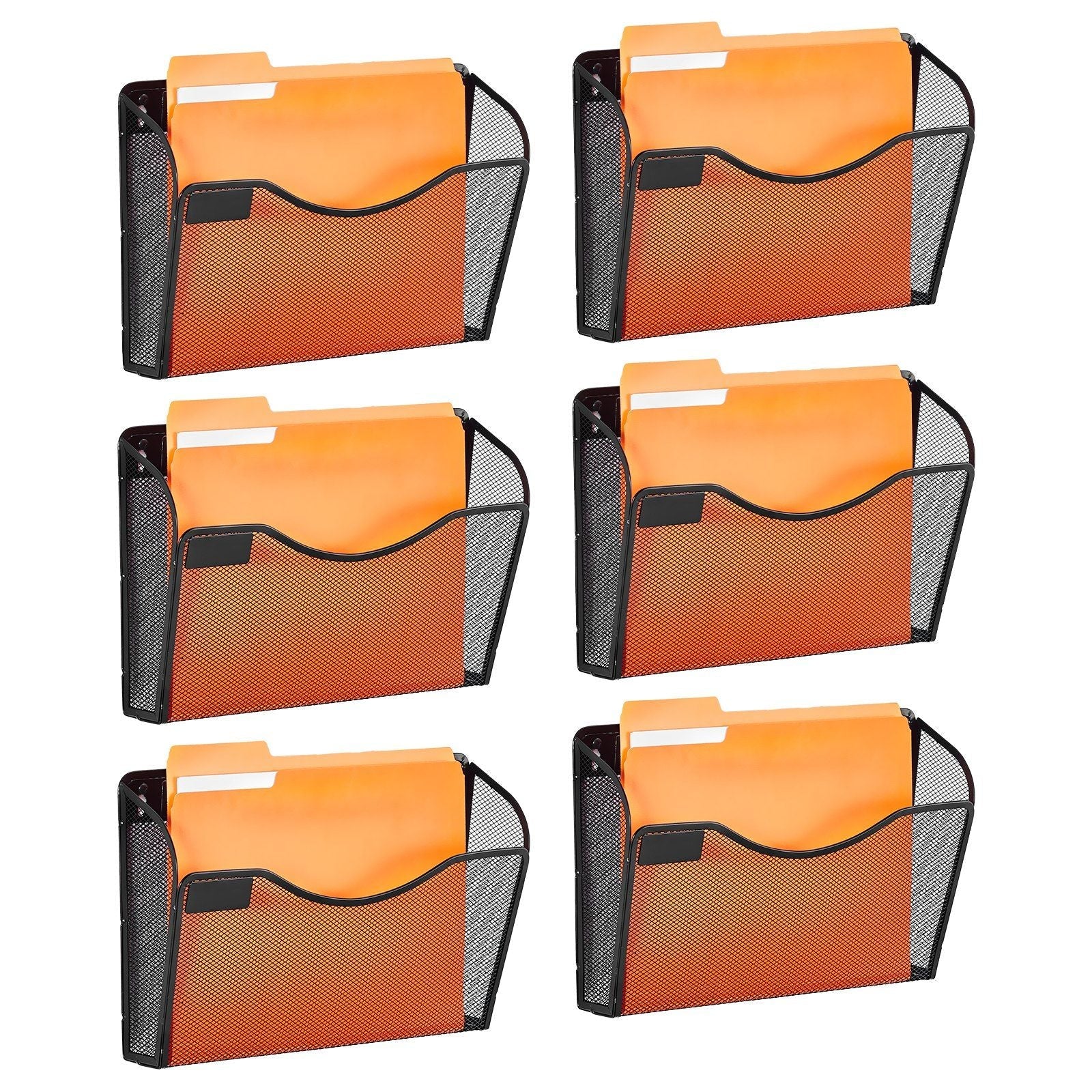Hanging Wall Files Organizer, 6 Pack Single Pocket Mesh Wall File Holder, Metal Wall Folder Organizer with Nametag Label, for Office Home & School