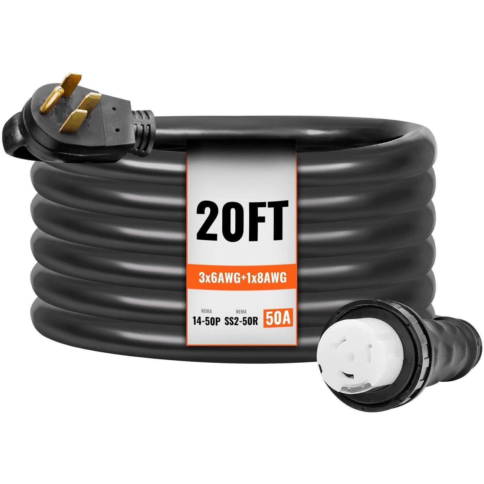 50 Amp Generator Cord and Power Inlet Box Kit, 20FT, NEMA 14-50P/SS2-50R STW 6/3+8/1 AWG Generator Power Cord with Twist Lock Connector, Pre-Drilled Inlet Box for Generator to House, ETL Listed