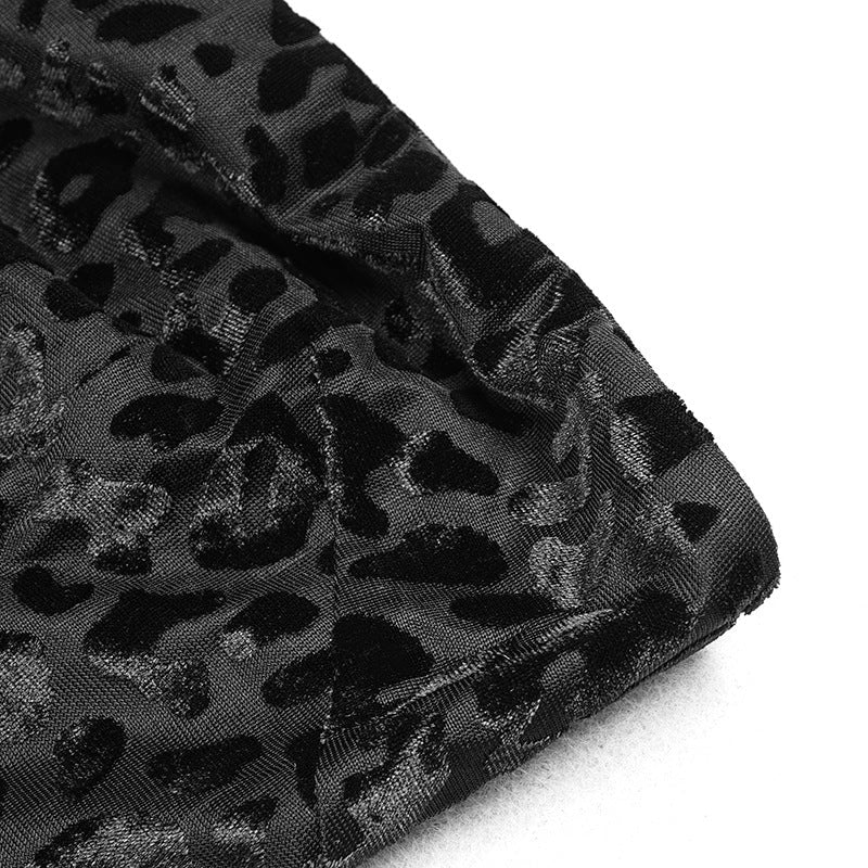Leopard Print Tube Top Long Sleeve Gloves One Piece