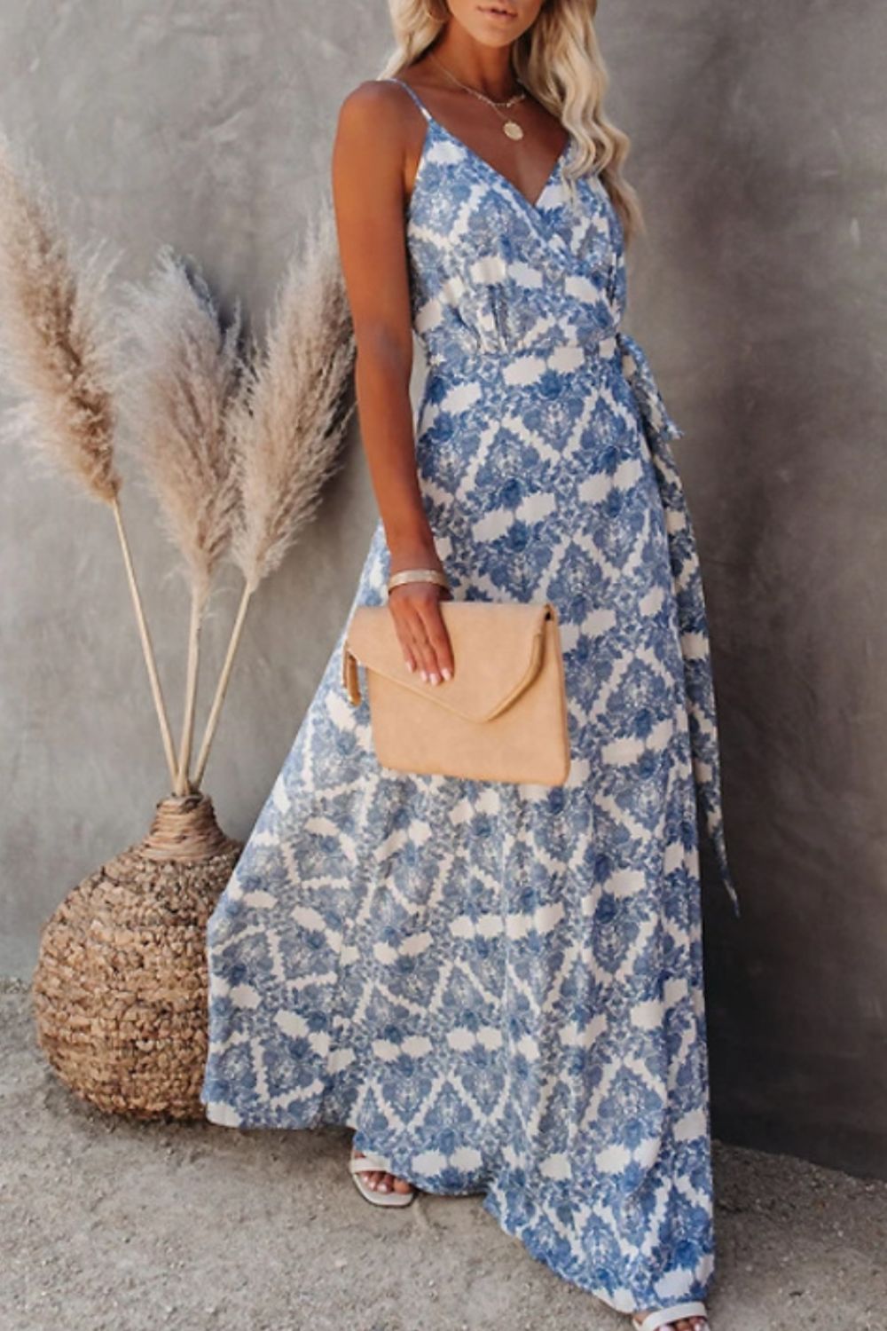 Printed Tied Maxi Cami Dress
