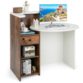 Front Reception Office Desk with Open Shelf and Lockable Drawer-Rustic Brown